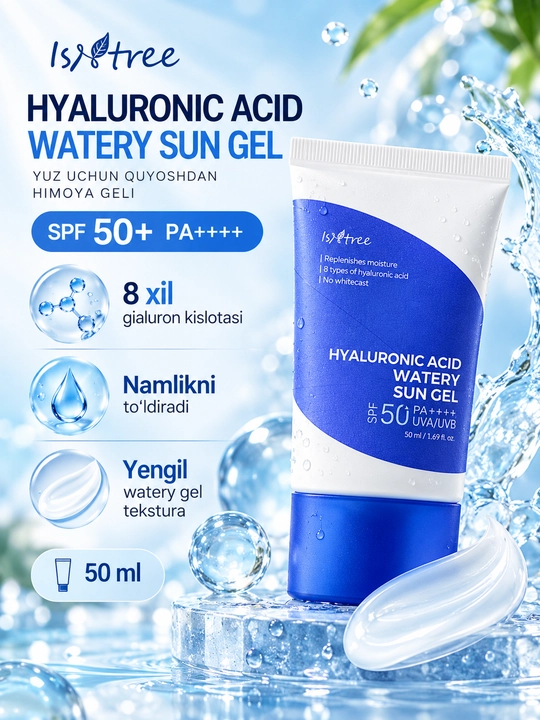 Isntree Hyaluronic Acid Watery Sun Gel SPF50+ PA++++ — namlovchi quyoshdan himoya geli