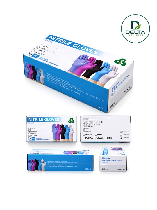 Bir marta ishlatiladigan nitril qo'lqoplar DELTA WELLNESS, 100 dona