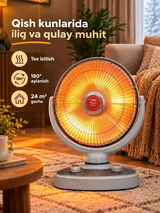Infraqizil isitgich, elektr isitgich, xona isitgichi, pechka, uy isitish, 24 m² - 