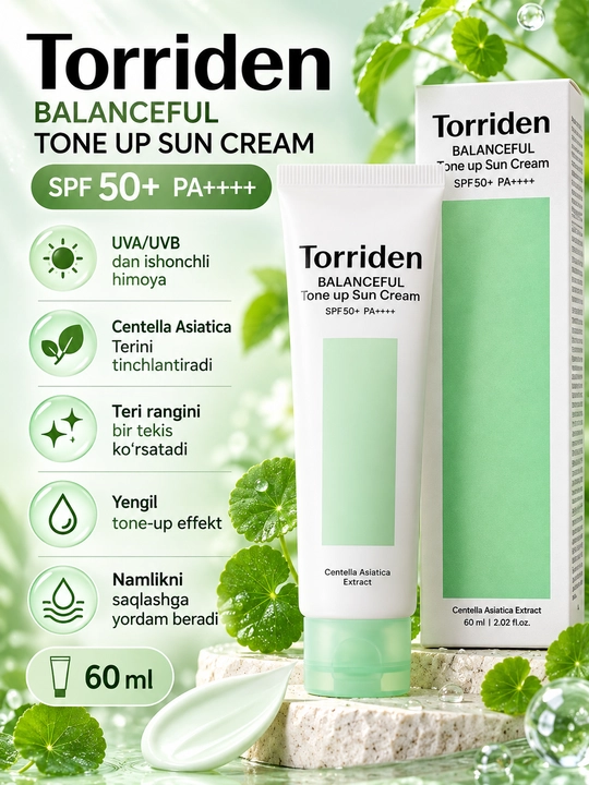 Torriden BALANCEFUL Tone Up Sun Cream SPF50+ PA++++ — Centella bilan quyoshdan himoya krem - 