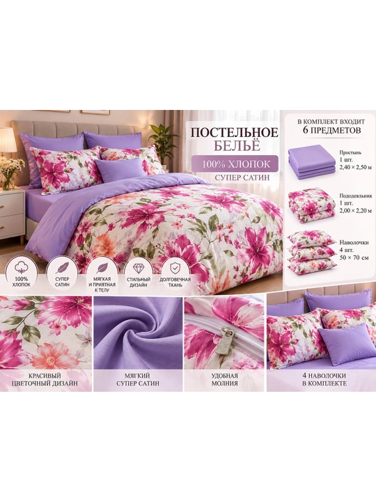 100% paxtadan tayyorlangan super satin choyshablar to‘plami - 