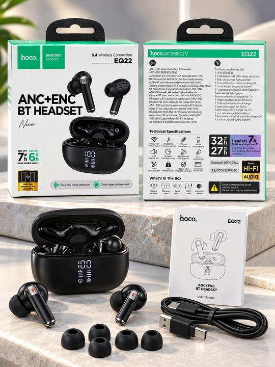 Simsiz naushnik HOCO EQ22 TWS, Bluetooth 5.4, ANC + ENC, 10 mm, LED displey