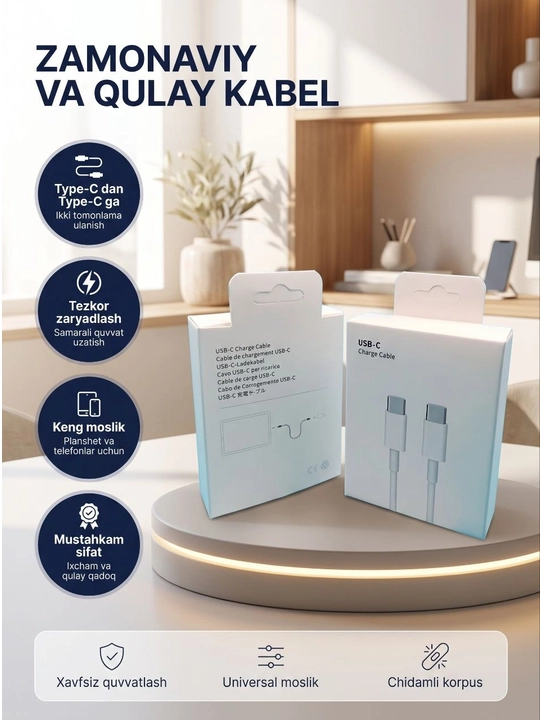 Tez zaryadlash tel kabeli, zaryadсhik, 220W - 