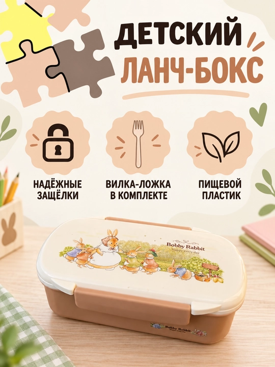 Контейнер для еды Debi Rabbit для детей и школьников, ланч-бокс для школы - 