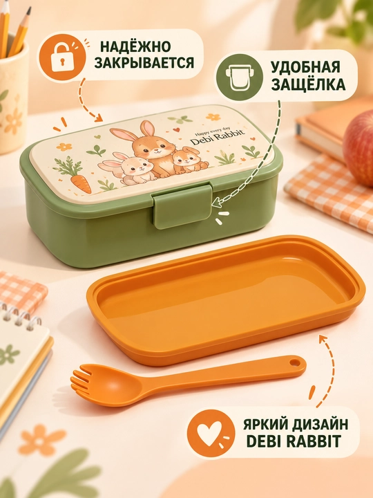 Контейнер для еды Debi Rabbit для детей и школьников, ланч-бокс для школы