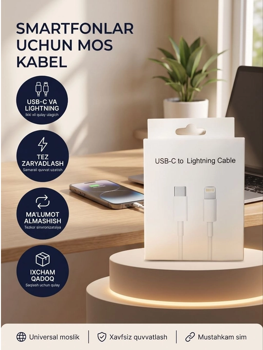 Tez zaryadlash tel kabeli, zaryadсhik, 220W - 