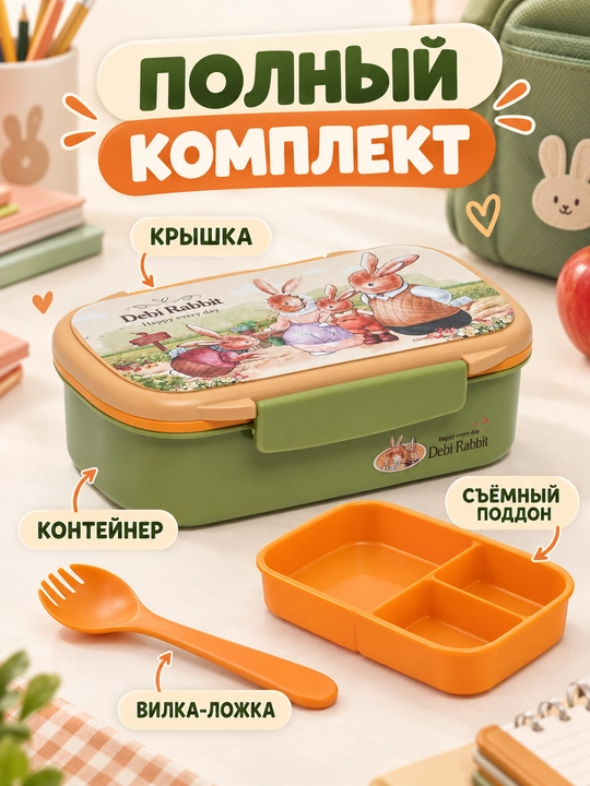Debi Rabbit bolalar va o‘quvchilar uchun ovqat konteyneri, qulay maktab lunch-boxi