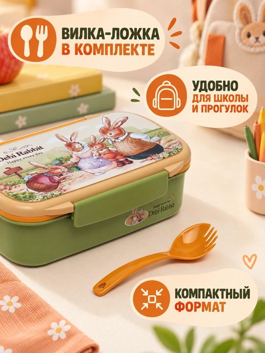 Debi Rabbit bolalar va o‘quvchilar uchun ovqat konteyneri, qulay maktab lunch-boxi