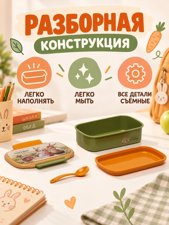 Debi Rabbit bolalar va o‘quvchilar uchun ovqat konteyneri, qulay maktab lunch-boxi