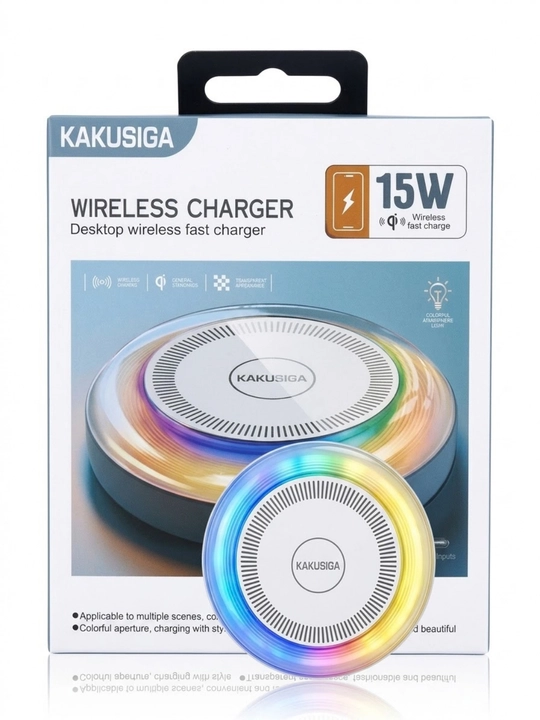 KAKUSIGA Simsiz Quvvatlagich 15W Qi RGB Yoritgichli Shaffof Stol Ustki