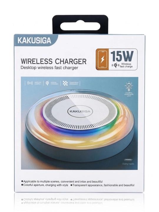 KAKUSIGA Simsiz Quvvatlagich 15W Qi RGB Yoritgichli Shaffof Stol Ustki