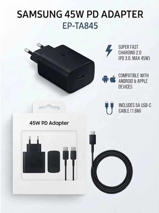 Адаптер для быстрой зарядки 45 Вт (PD) и кабель USB-C - 