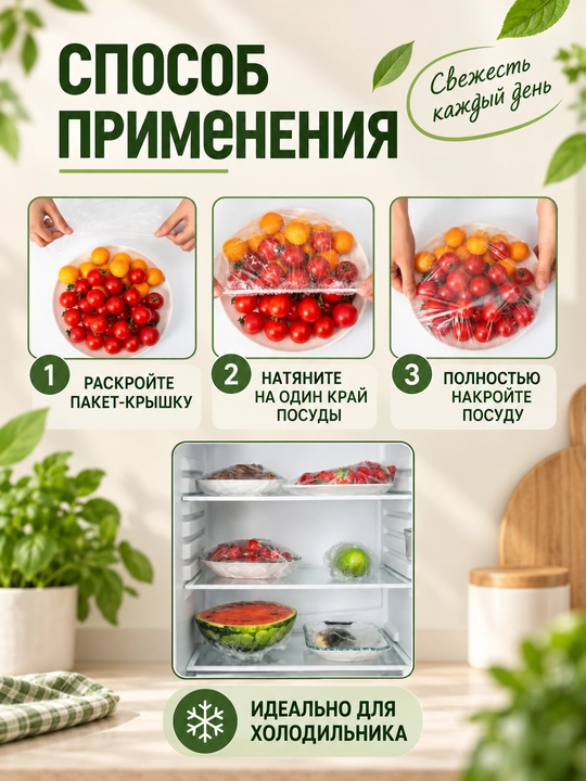 Крышки пакеты на резинке пищевые для посуды, 100 шт