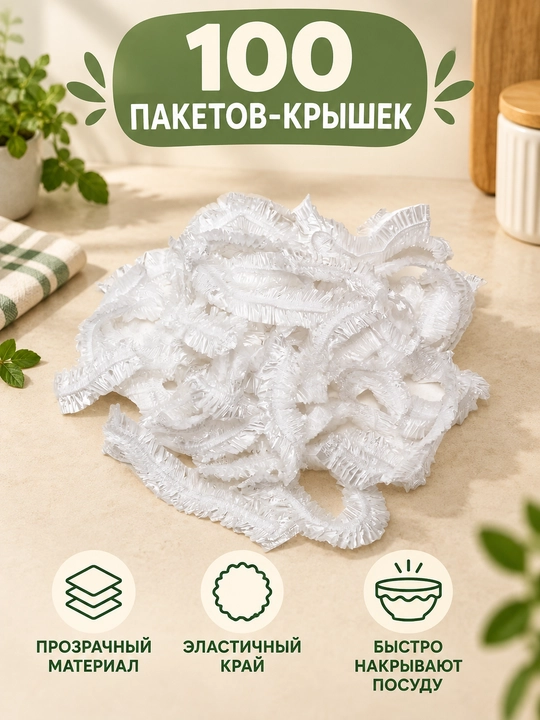 Крышки пакеты на резинке пищевые для посуды, 100 шт
