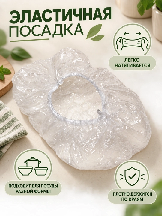 Крышки пакеты на резинке пищевые для посуды, 100 шт
