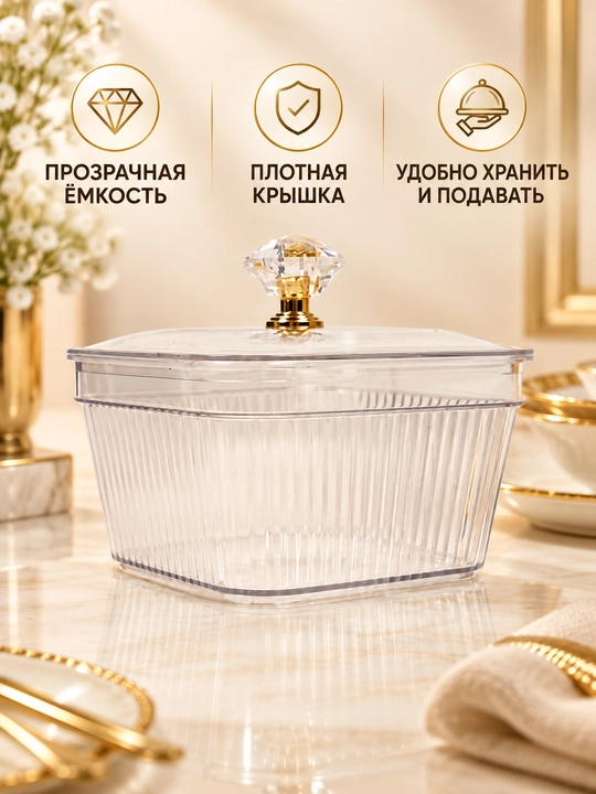 Менажница акриловая с крышкой и подставкой, для сухофруктов, орехов и сладостей