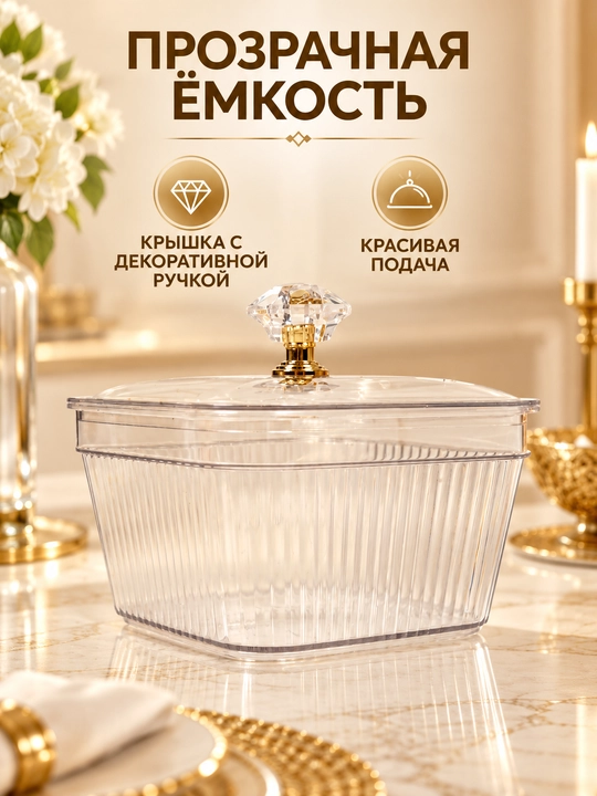 Менажница акриловая с крышкой и подставкой, для сухофруктов, орехов и сладостей