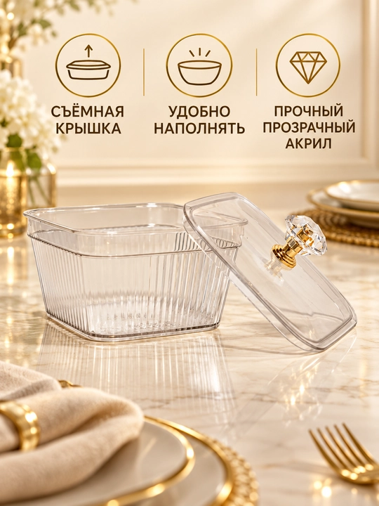 Менажница акриловая с крышкой и подставкой, для сухофруктов, орехов и сладостей