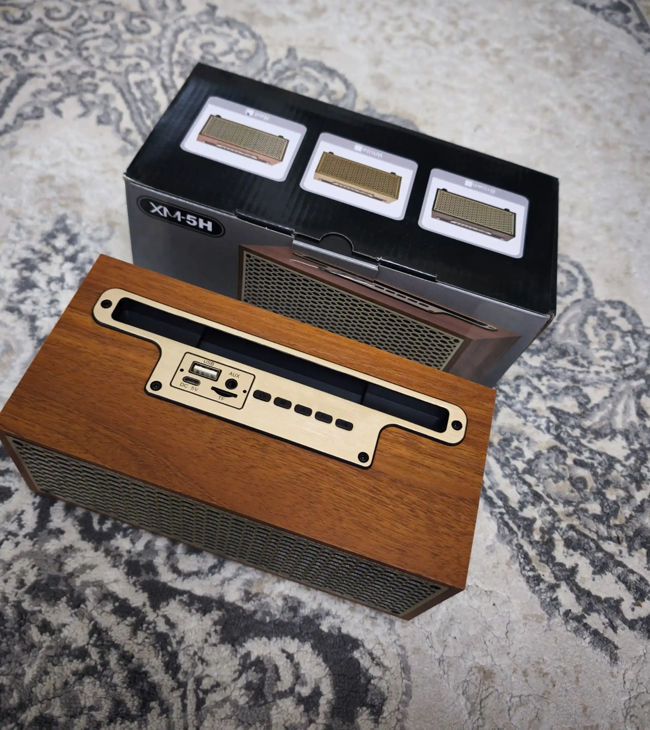 Retro kalonka XM-5H: simsiz bluetooth va FM radioli yog'och akustika, bluetooth kolonkasi
