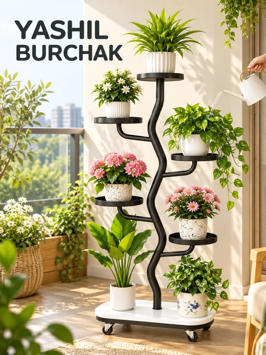 Gul podstavka, ko‘p qavatli metall g‘ildirakli model, 52×25×105 sm - 