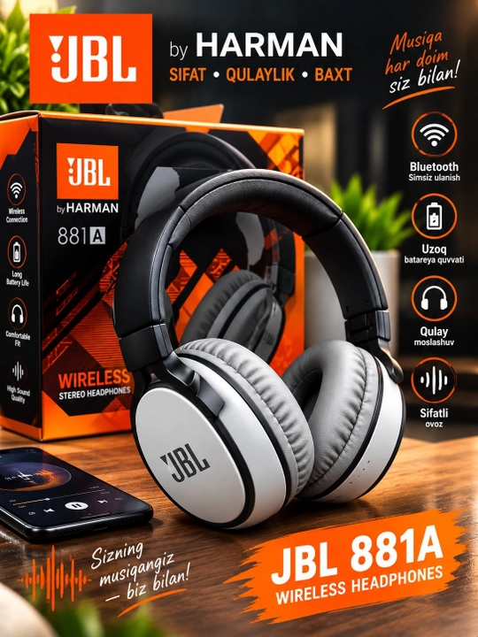 JBL 881A беспроводные Bluetooth-наушники — качественный стереозвук - 