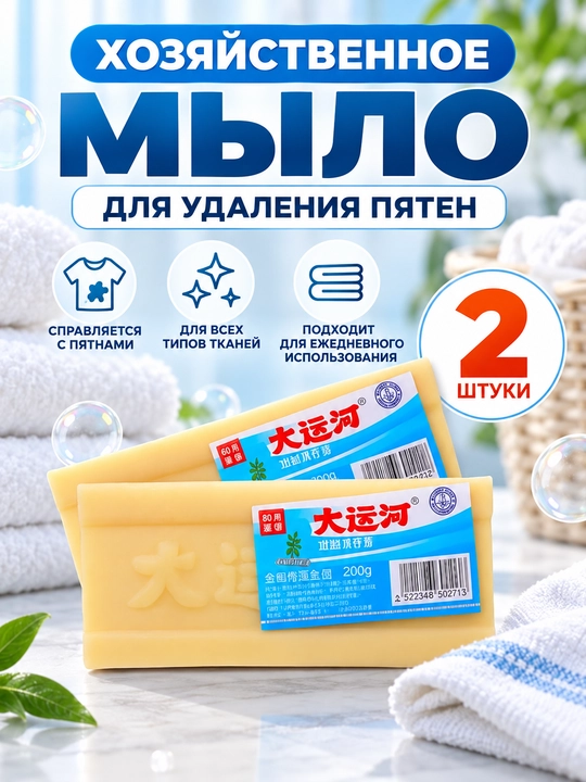 Хозяйственное мыло — отбеливающее и пятновыводитель, 200 г, 1–5 шт, натуральный продукт - 