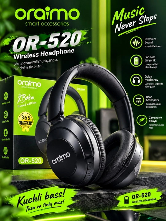 Oraimo OR-520 беспроводные Bluetooth-наушники — мощный бас и чистый звук - 