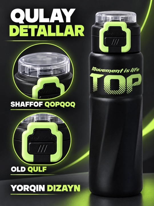 Termos 500 ml shaffof qopqoqli qulflanadigan tugmali zamonaviy dizayn