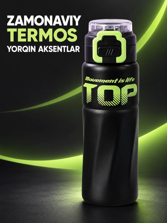 Termos 500 ml shaffof qopqoqli qulflanadigan tugmali zamonaviy dizayn