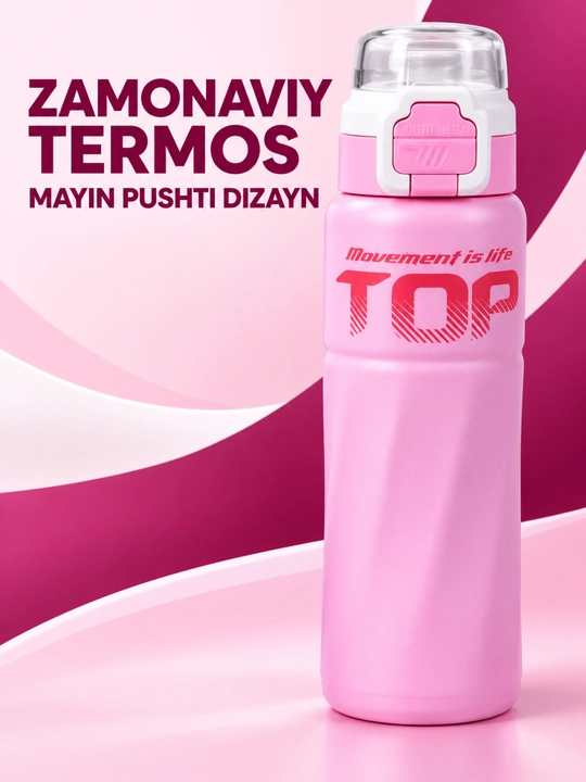 Termos 500 ml shaffof qopqoqli qulflanadigan tugmali zamonaviy dizayn