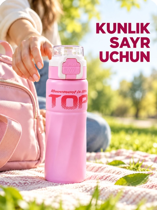 Termos 500 ml shaffof qopqoqli qulflanadigan tugmali zamonaviy dizayn