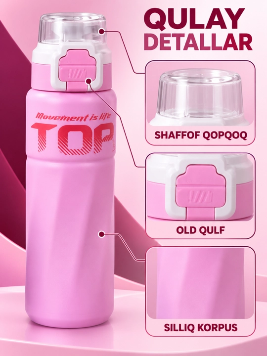 Termos 500 ml shaffof qopqoqli qulflanadigan tugmali zamonaviy dizayn