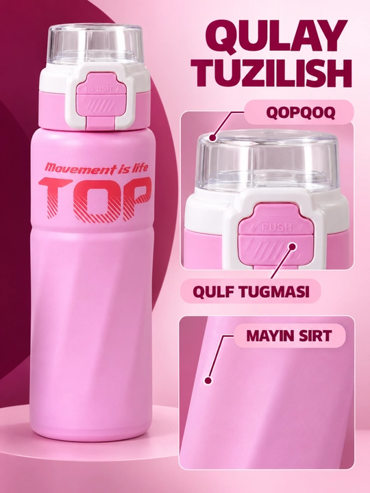 Termos 500 ml shaffof qopqoqli qulflanadigan tugmali zamonaviy dizayn - 