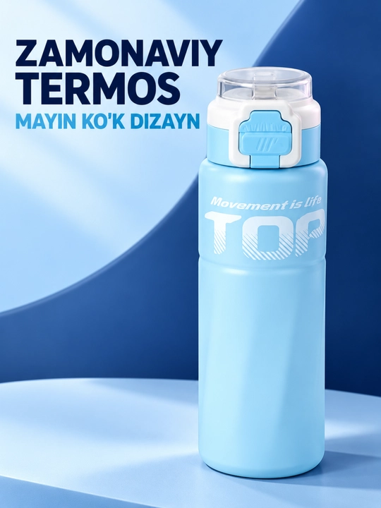 Termos 500 ml shaffof qopqoqli qulflanadigan tugmali zamonaviy dizayn