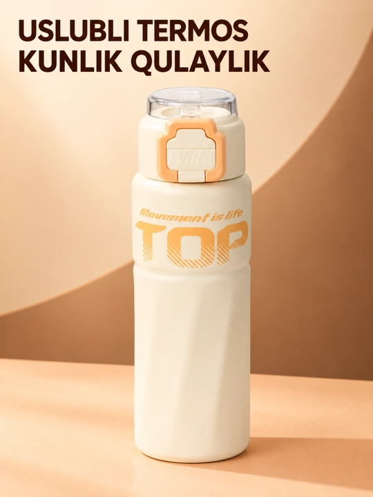 Termos 500 ml shaffof qopqoqli qulflanadigan tugmali zamonaviy dizayn