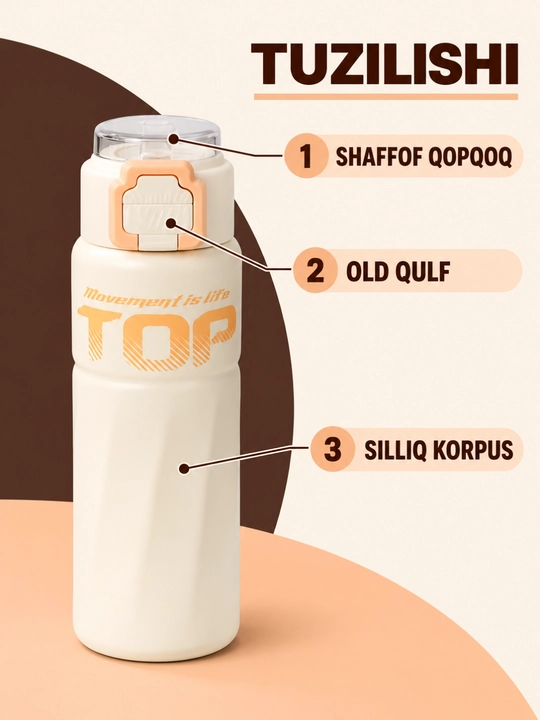 Termos 500 ml shaffof qopqoqli qulflanadigan tugmali zamonaviy dizayn