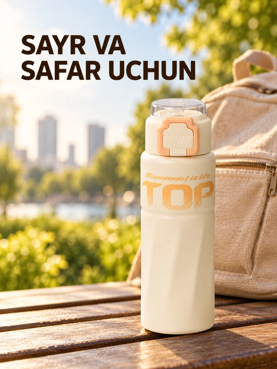 Termos 500 ml shaffof qopqoqli qulflanadigan tugmali zamonaviy dizayn