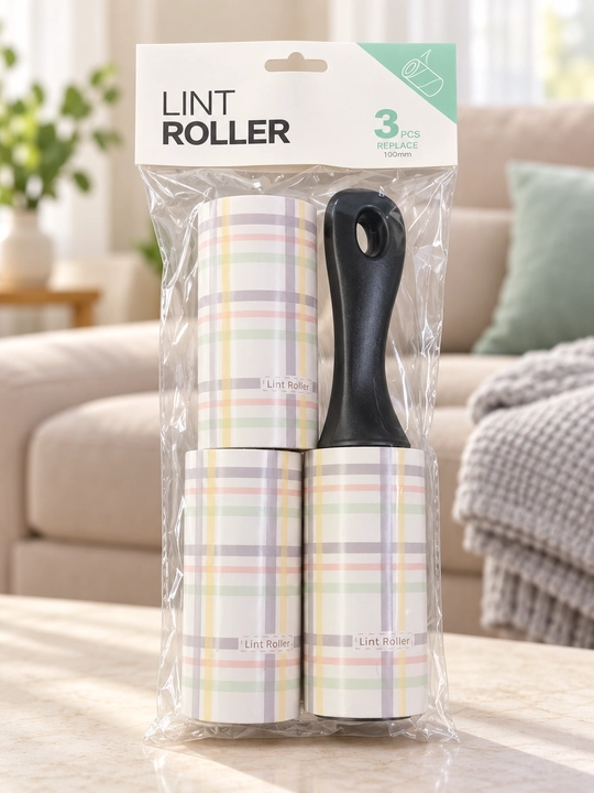 Jun va tuklarni tozalash uchun yopishqoq rolik Lint Roller - dastasi bo‘lgan 3 ta o‘ramdan iborat  - 