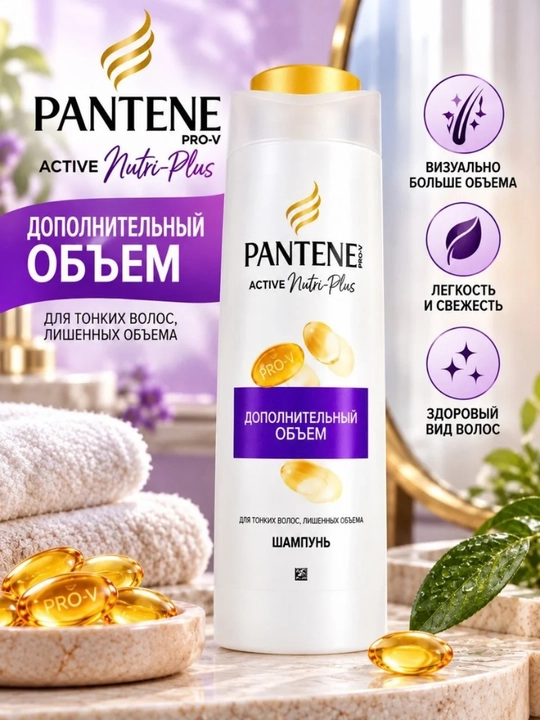 Шампунь Pantene Active Nutri-Plus, Дополнительный объём, 400 мл