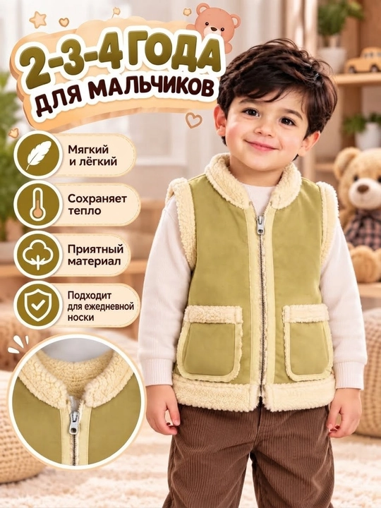 Теплый мягкий жилет для детей 2-3-4 лет для девочек и мальчиков - 