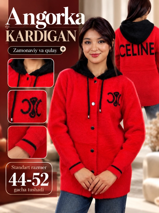 Женский кардиган из ангоры с капюшоном, теплая кофта, осенняя зимняя одежда - 