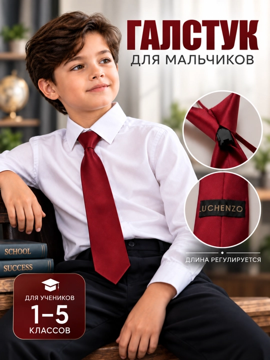 Галстук для мальчика – классический галстук для школы и праздника, регулируемая длина - 