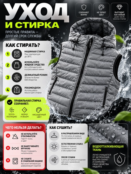 Erkaklar nimchasi yengsiz, qavilgan kamzul kapyushonli, demisezon, M–XXXL