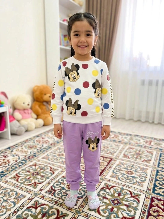 Qizlar uchun bolalar sport kostyumi, svitshot va shim, Minni Maus naqshli