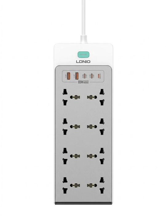 Сетевой фильтр LDNIO SC4 65W GaN, 13-в-1 удлинитель (8 розеток, Type-C, Lightning), 2м