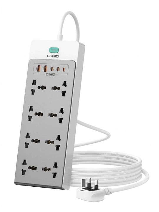 Сетевой фильтр LDNIO SC4 65W GaN, 13-в-1 удлинитель (8 розеток, Type-C, Lightning), 2м