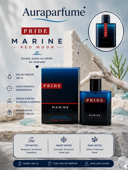 Prada uslubi, PRIDE marine red moon, Erkaklar uchun parfyumlangan suv, 100 ml - 