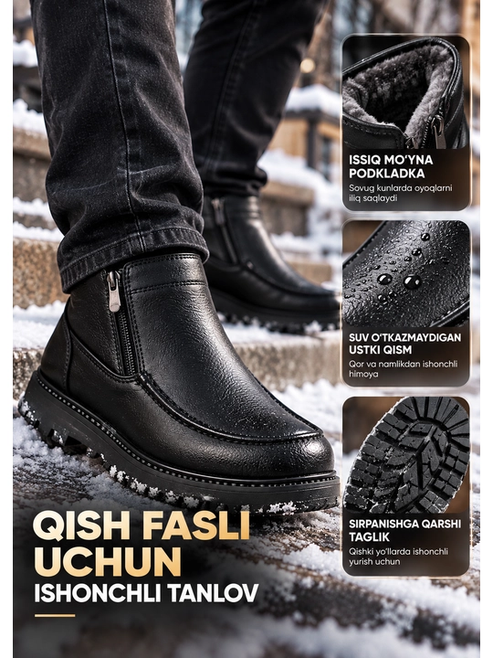 Erkaklar qishki oyoq kiyimlari, qo'nji kalta etiklar
