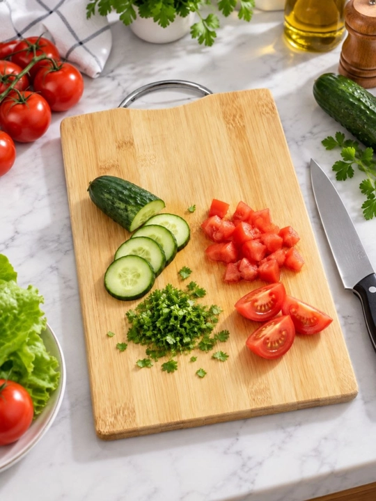 Бамбуковая разделочная доска с ручкой, прочная кухонная доска для нарезки и подачи еды дом - 
