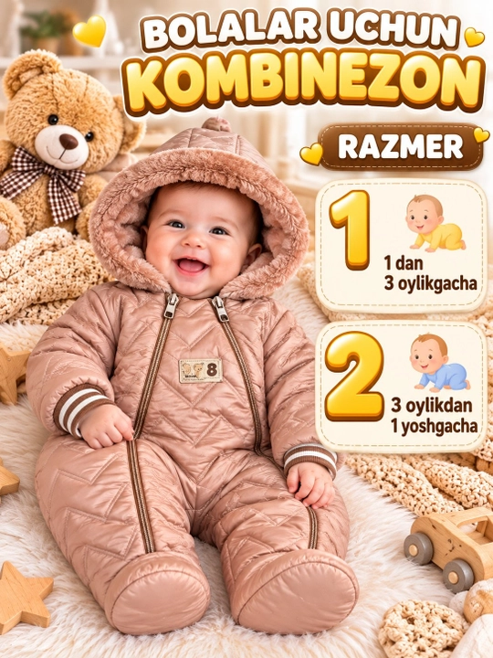 Теплый комбинезон для малыша, детская зимняя одежда, модель с мягким капюшоном